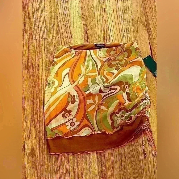 NWT Wild Fable 70’s hippie Skirt Orange Floral sz small - Picture 1 of 4